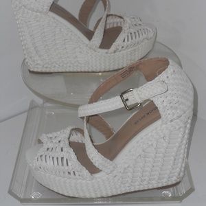 OBSESSION RULES PEEP TOE WEDGE HEEL SHOES SIZE 9.5